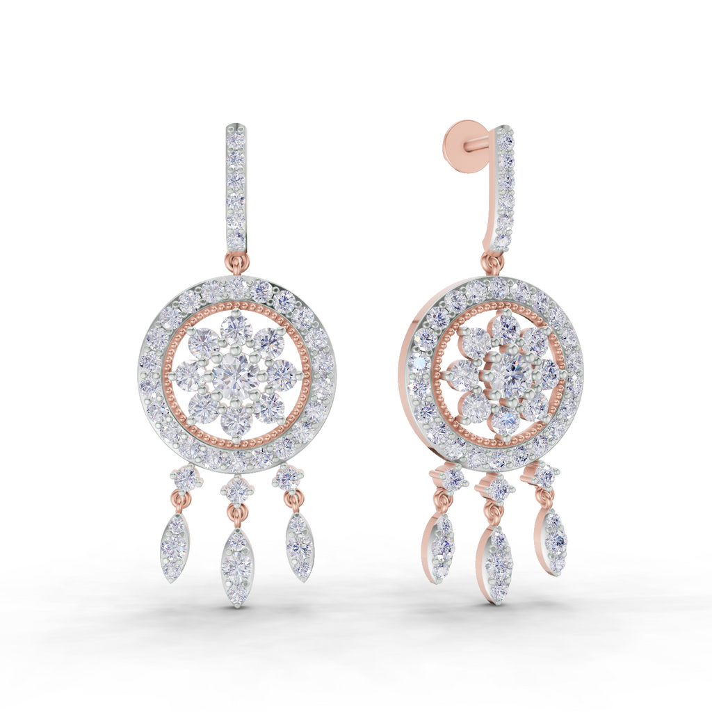 3.08 Carat Dream catcher Diamond Earrings 14K - Rose Gold
