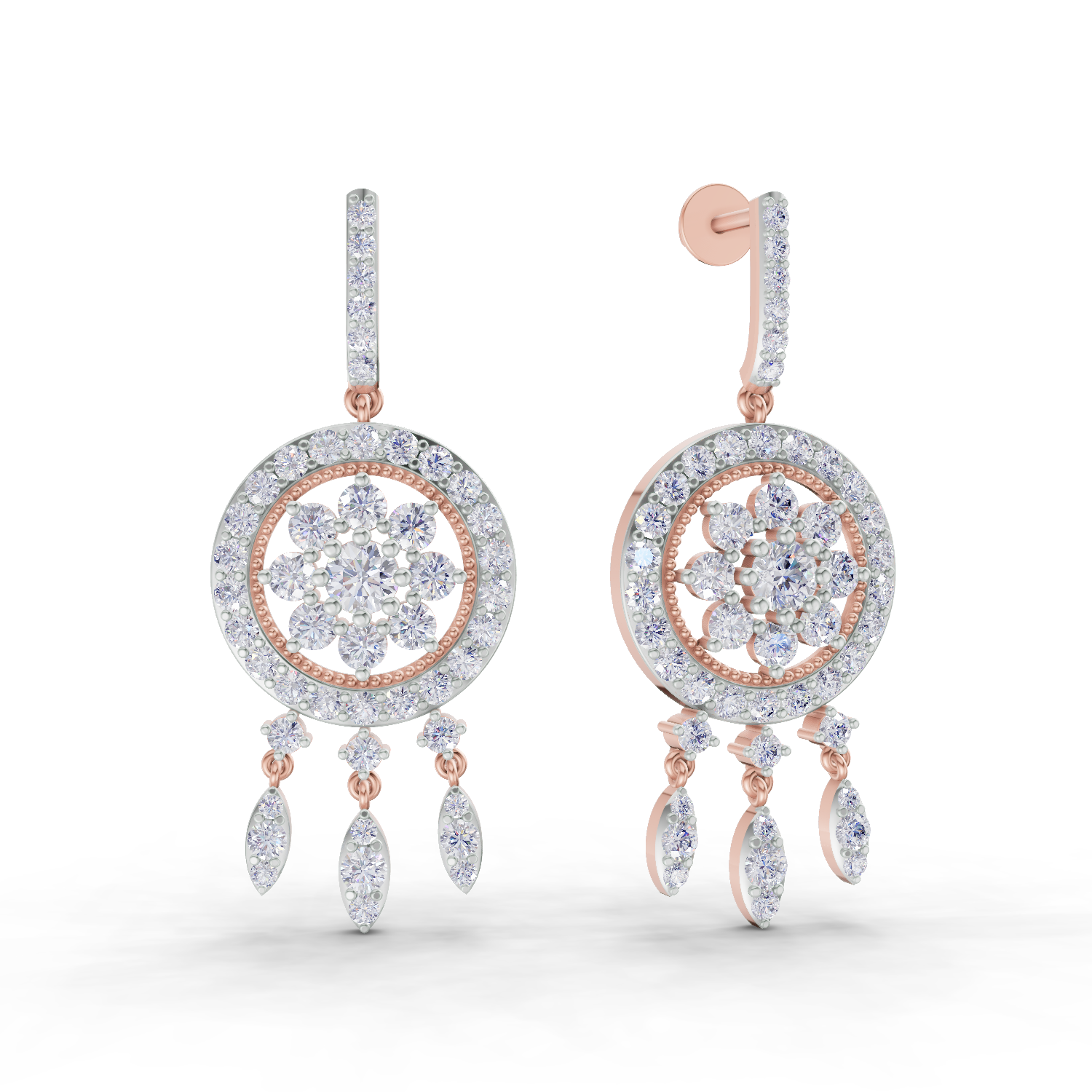 3.08 Carat Dream catcher Diamond Earrings 14K - Rose Gold