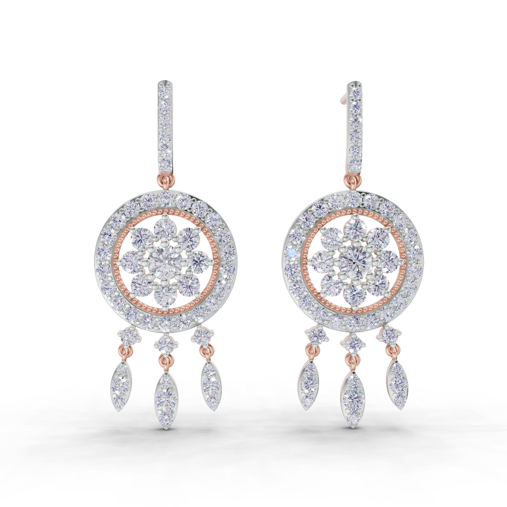 3.08 Carat Dream catcher Diamond Earrings 14K - Rose Gold