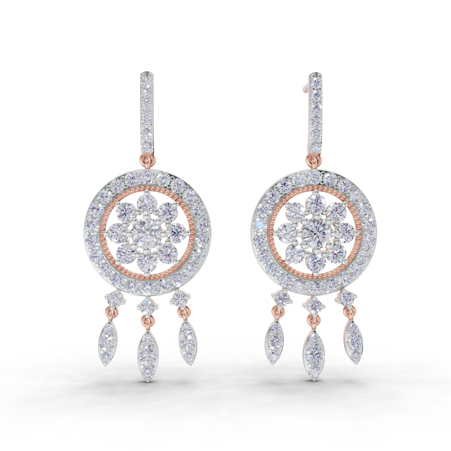 3.08 Carat Dream catcher Diamond Earrings 14K - Rose Gold