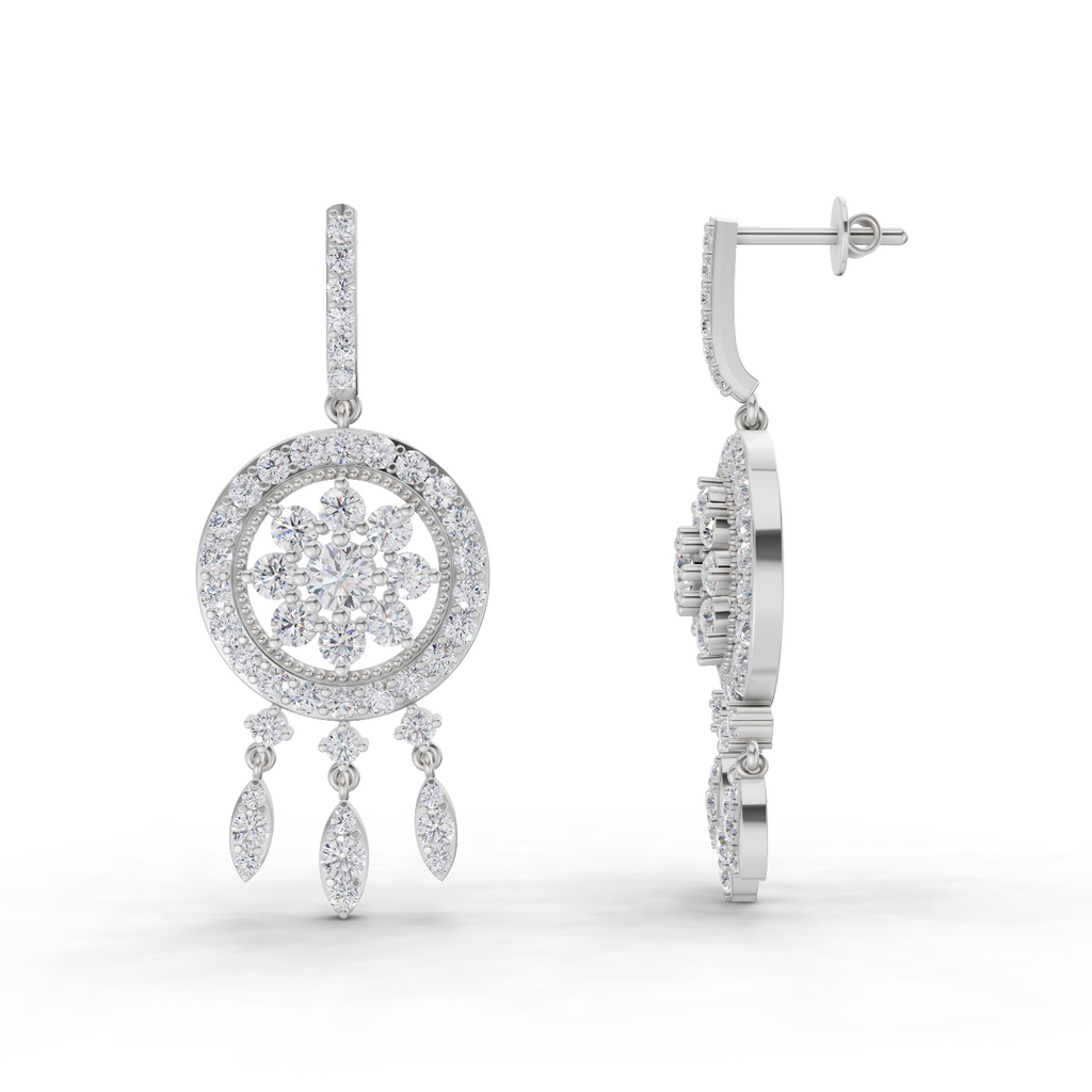 3.08 Carat Dream catcher Diamond Earrings 14K - White Gold