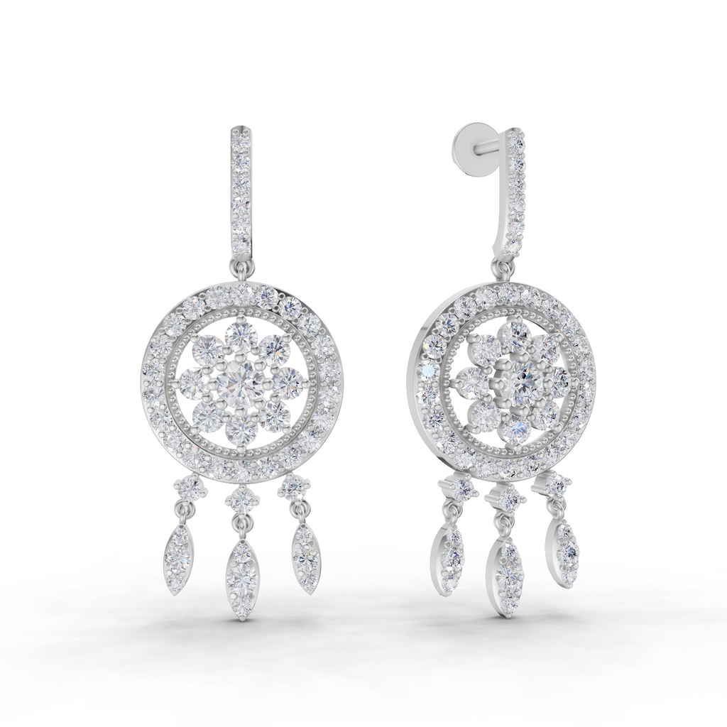 3.08 Carat Dream catcher Diamond Earrings 14K - White Gold