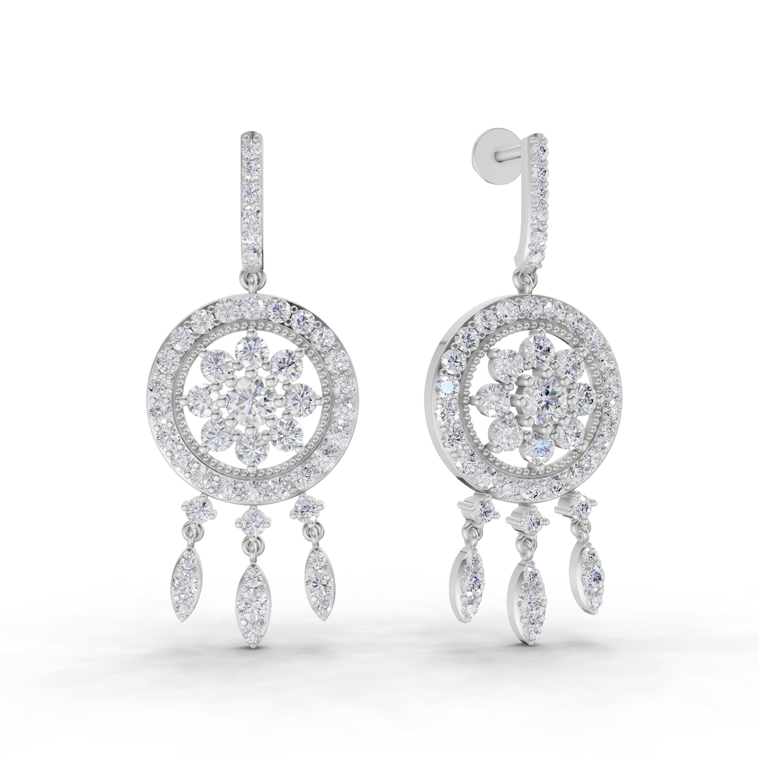 3.08 Carat Dream catcher Diamond Earrings 14K - White Gold