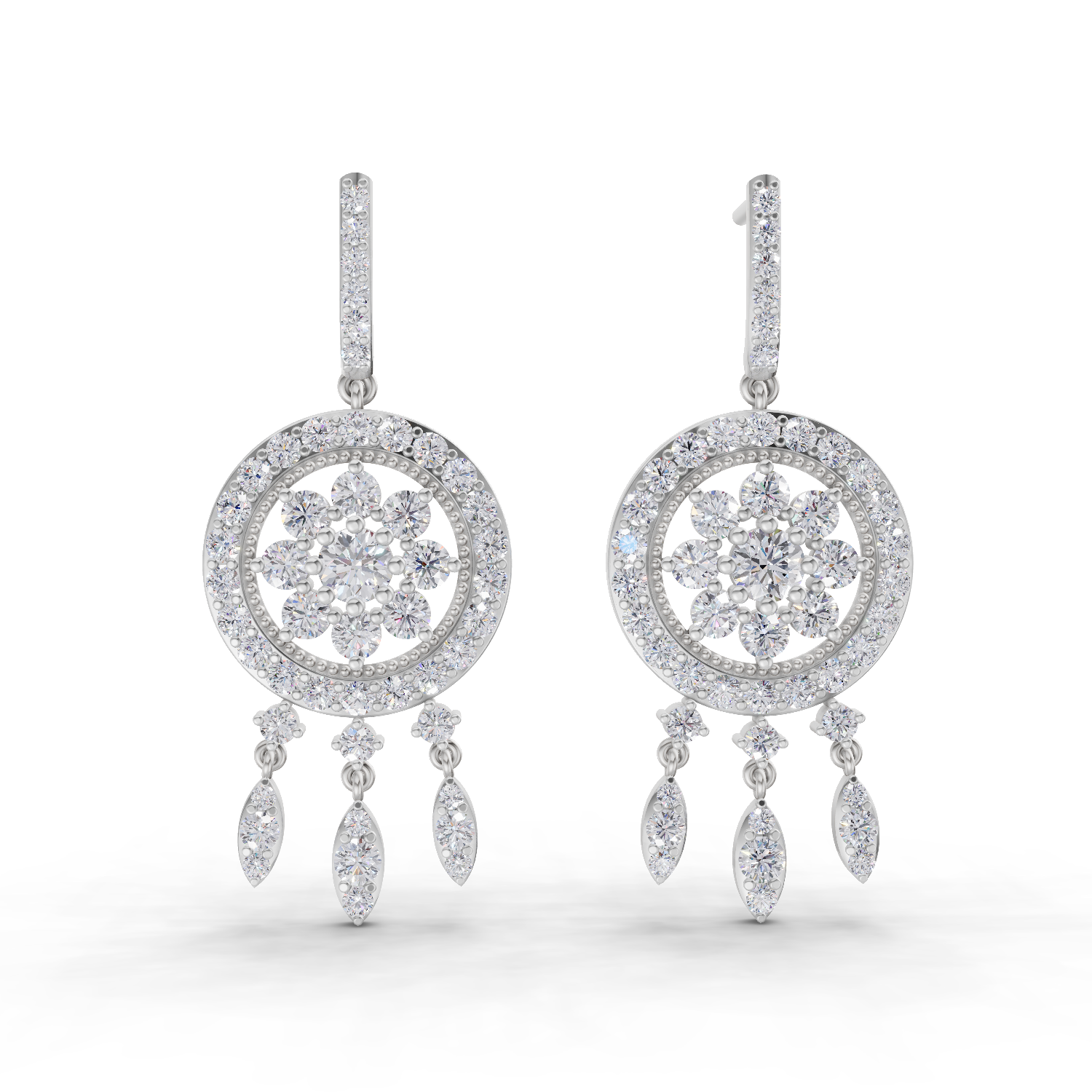 3.08 Carat Dream catcher Diamond Earrings 14K - White Gold