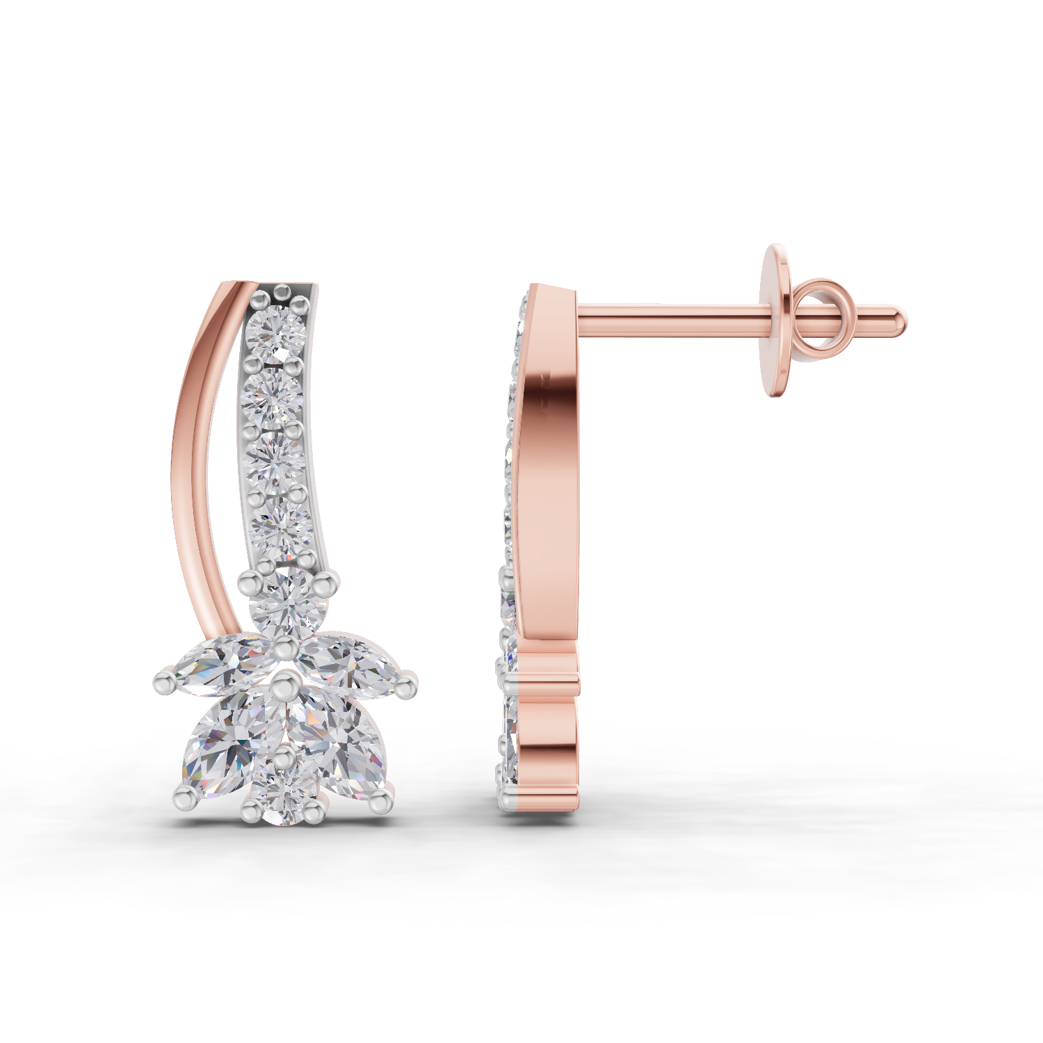 0.71 Carat Lotus Diamond Earrings 14K - Rose Gold