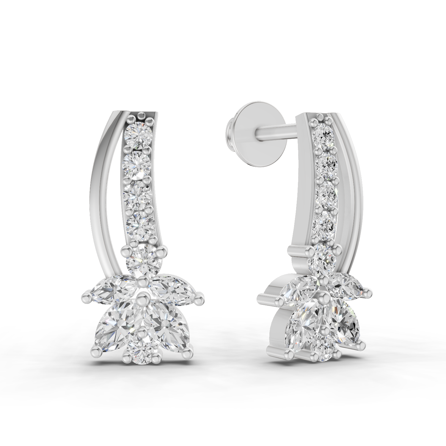 0.71 Carat Lotus Diamond Earrings 14K - White Gold