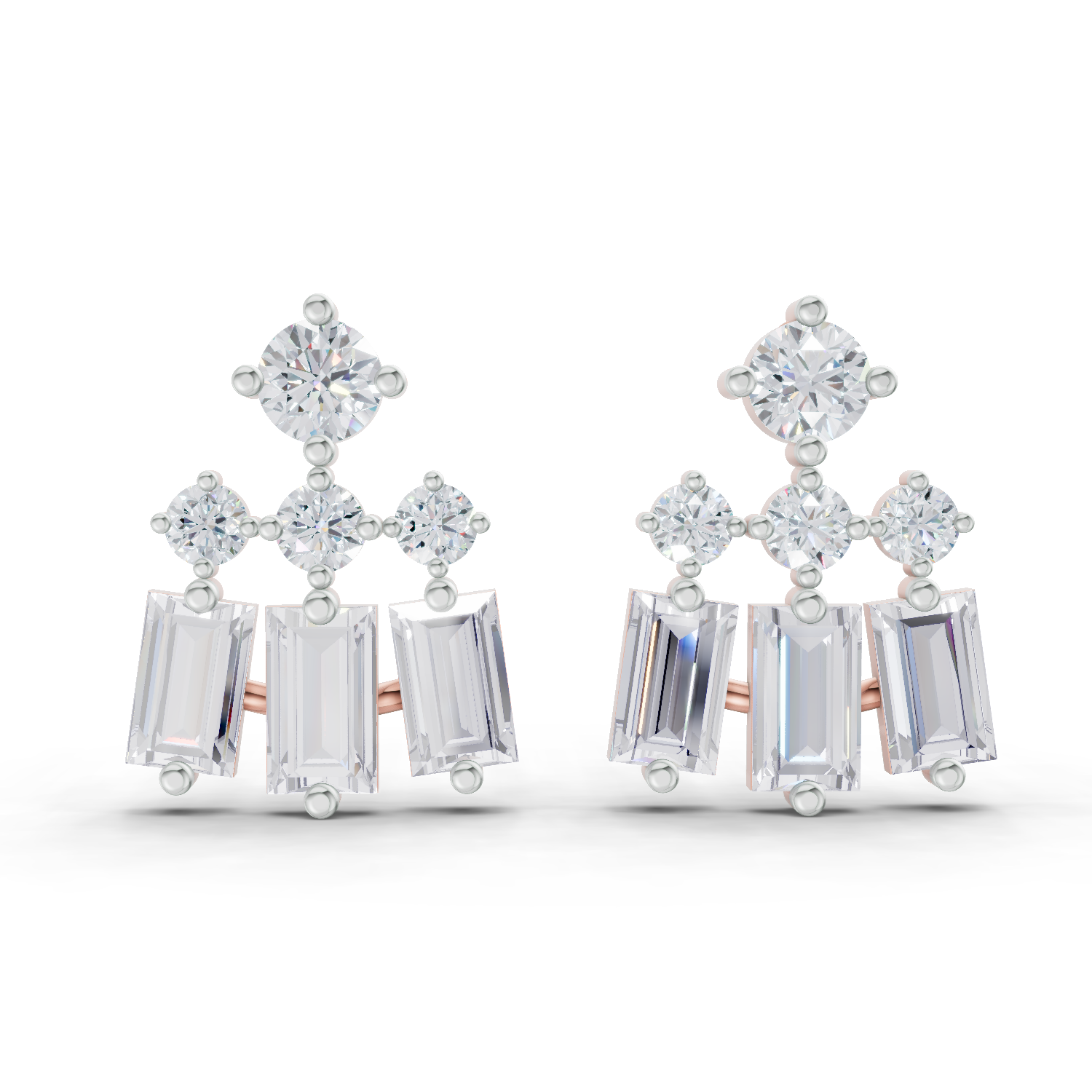 1.81 Carat Baguette Taper Diamond Earrings 14K - Rose Gold