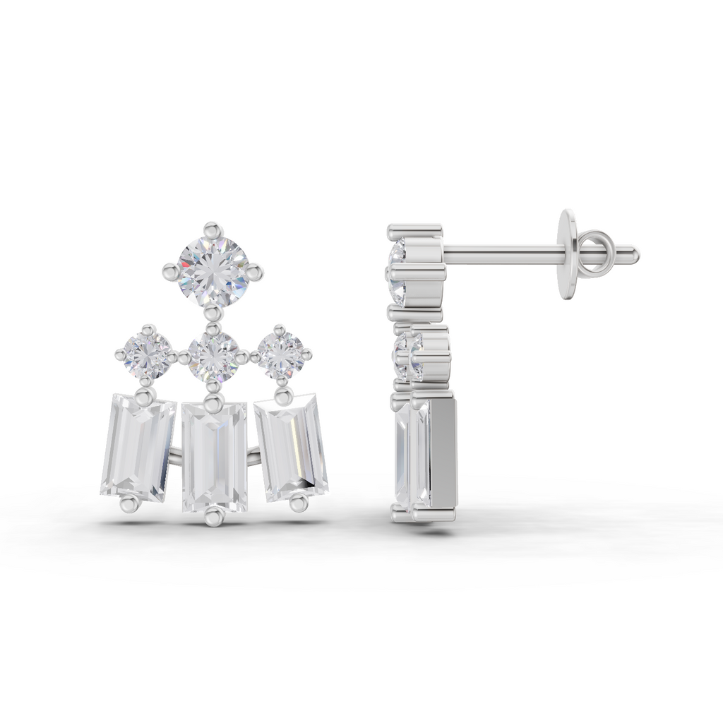 1.81 Carat Baguette Taper Diamond Earrings 14K - White Gold