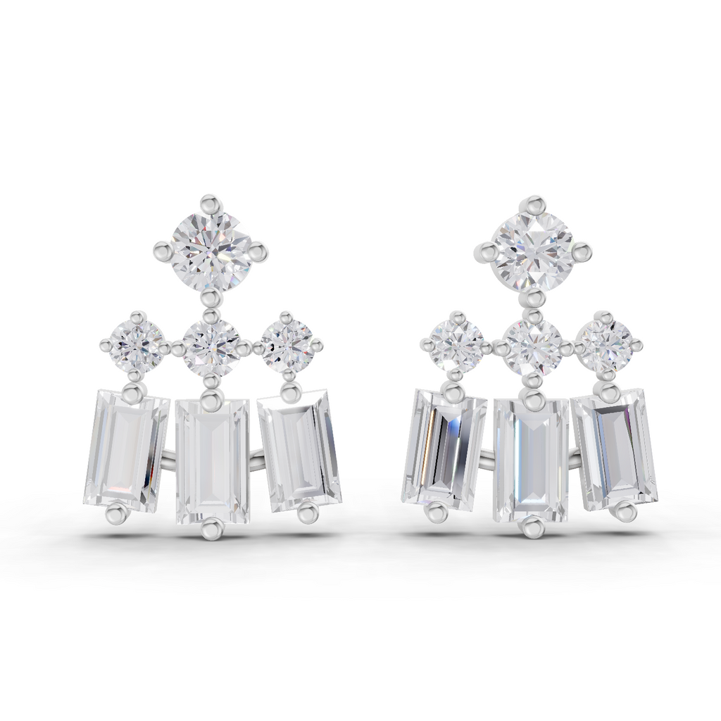 1.81 Carat Baguette Taper Diamond Earrings 14K - White Gold