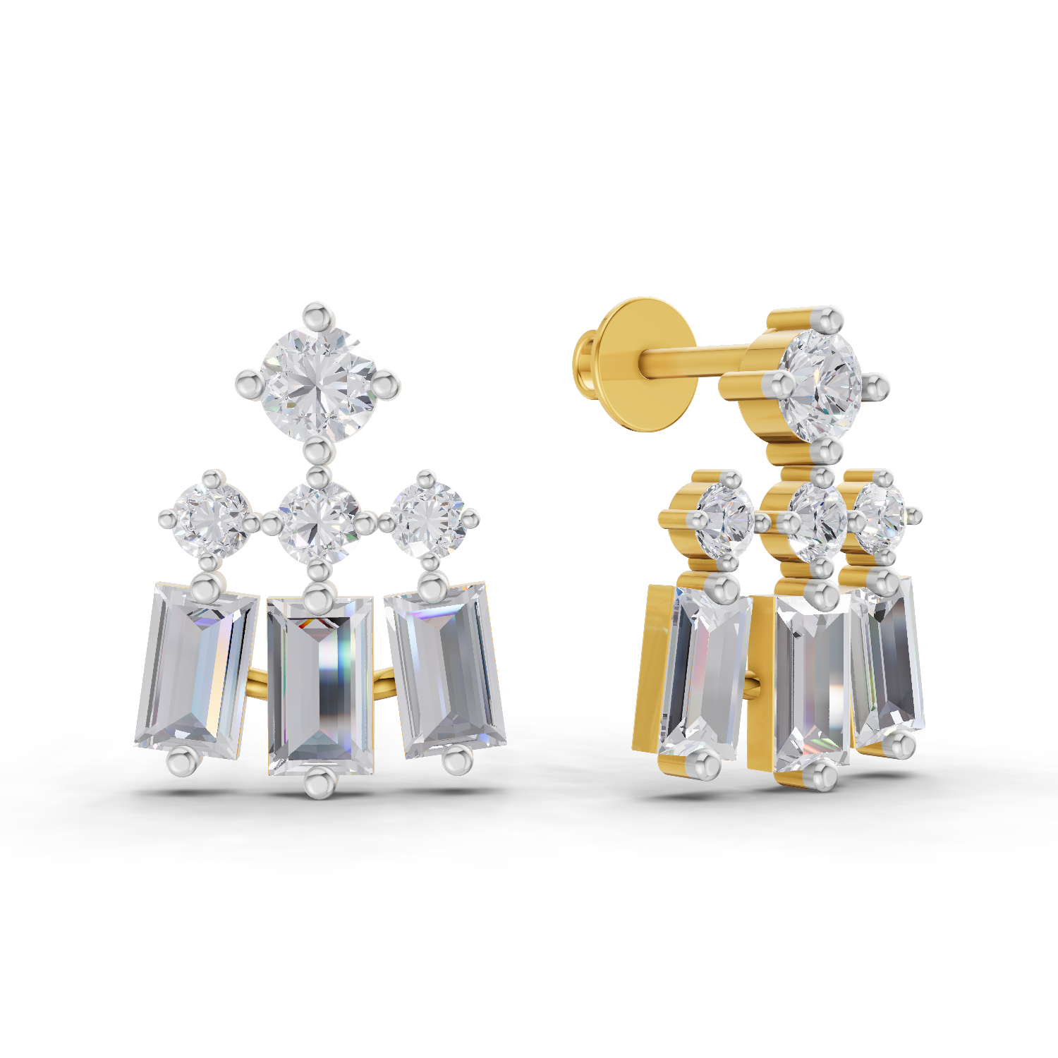 1.81 Carat Baguette Taper Diamond Earrings 14K