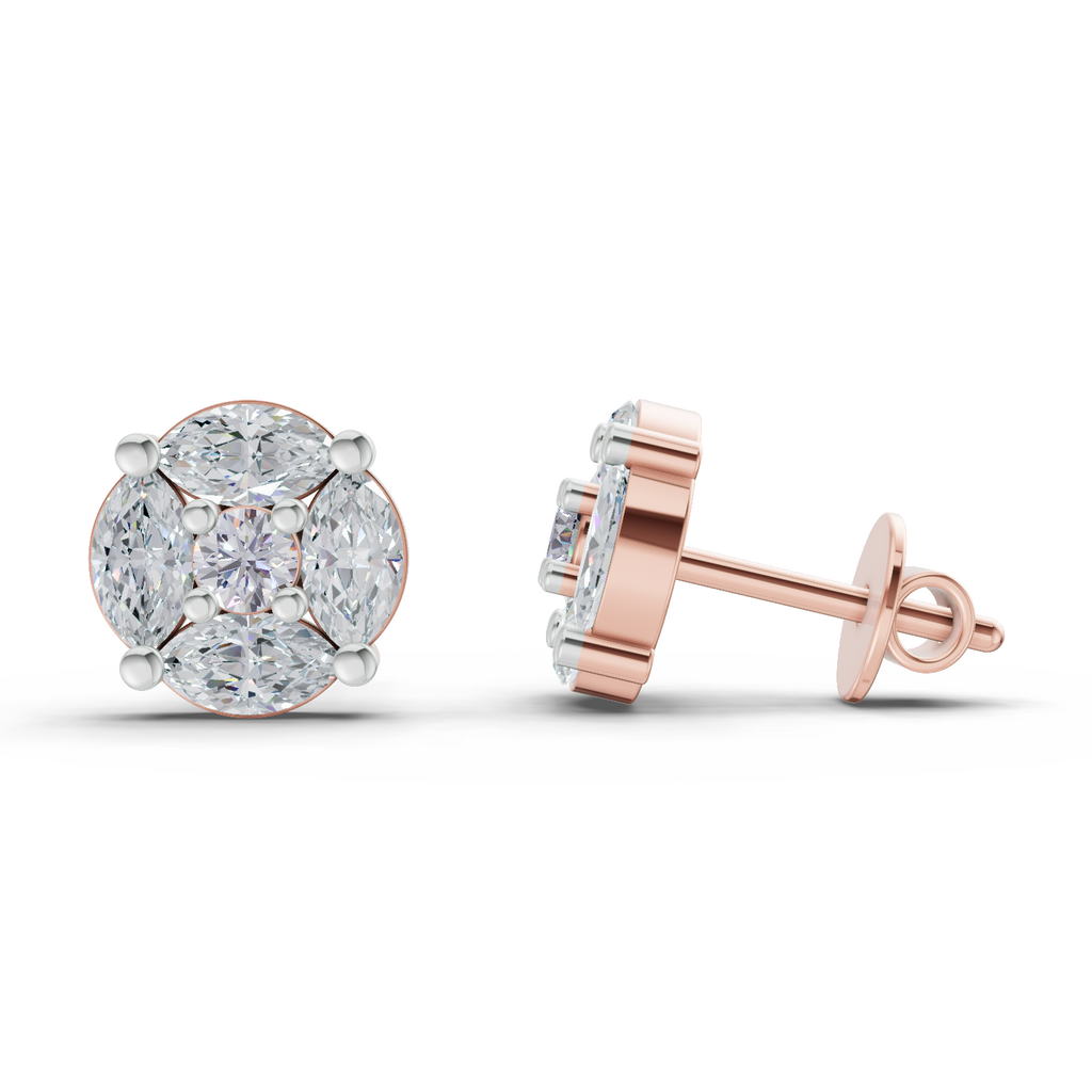 1.1 Carat Snowflake Studs Diamond Earrings 14K - Rose Gold