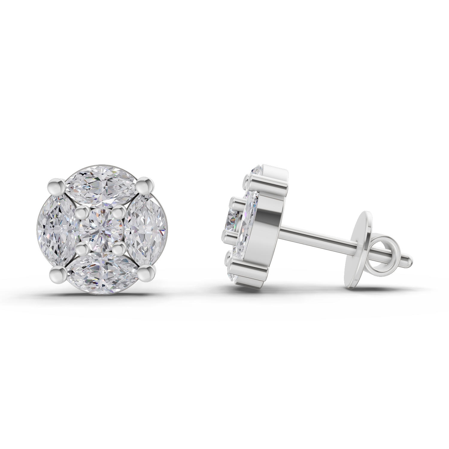 1.1 Carat Snowflake Studs Diamond Earrings 14K - White Gold