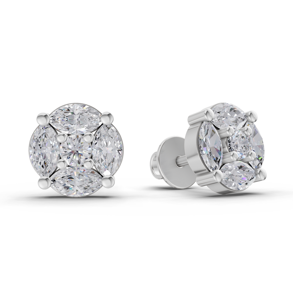 1.1 Carat Snowflake Studs Diamond Earrings 14K - White Gold