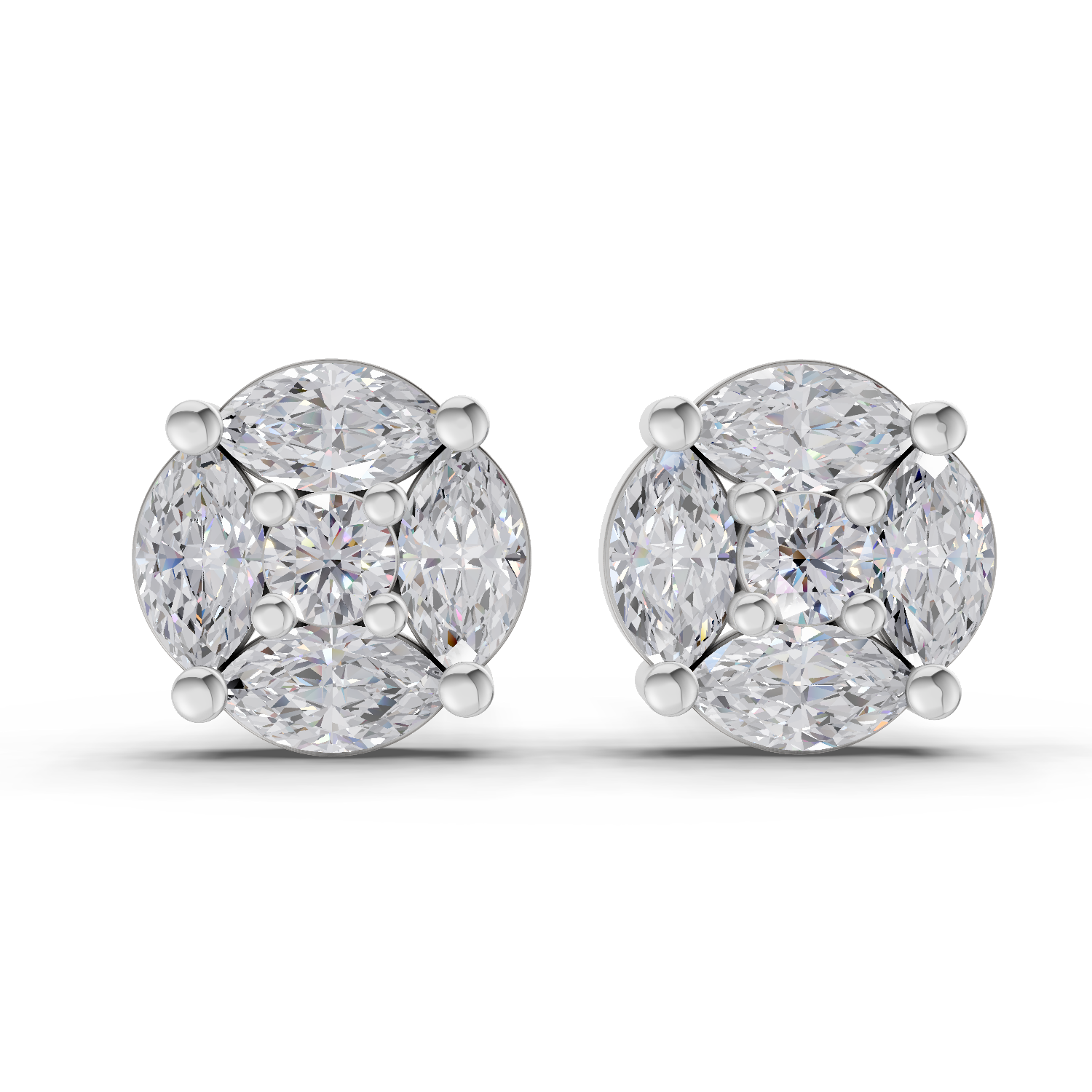 1.1 Carat Snowflake Studs Diamond Earrings 14K - White Gold