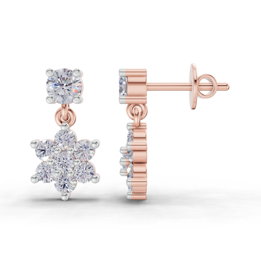 1.26 Carat Stud Earrings Cluster Dangle Earrings 14K - Rose Gold