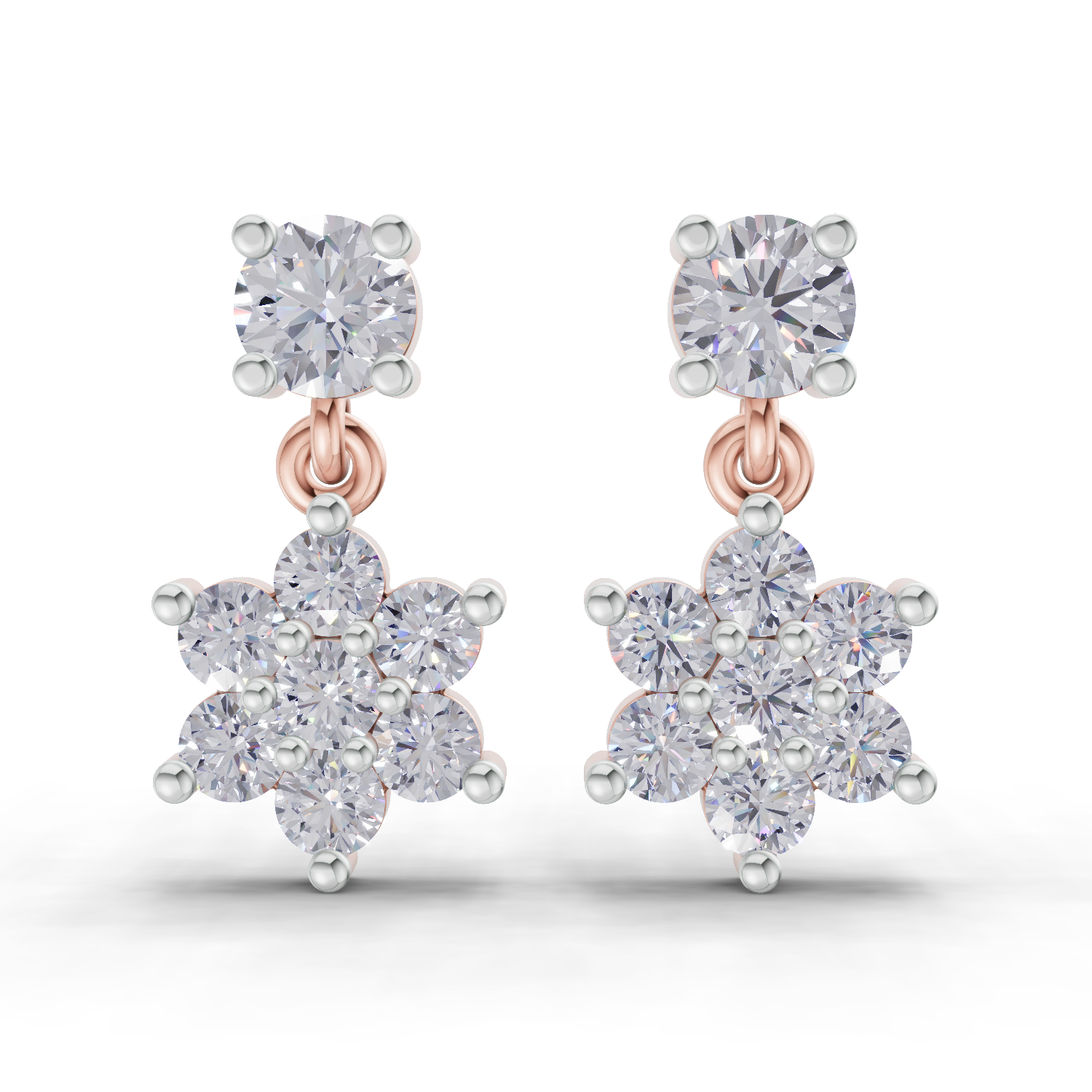 1.26 Carat Stud Earrings Cluster Dangle Earrings 14K - Rose Gold