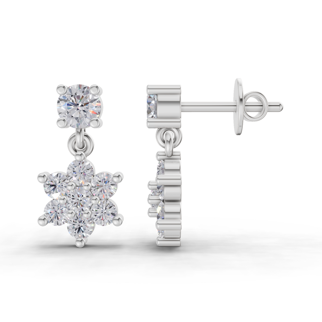 1.26 Carat Stud Earrings Cluster Dangle Earrings 14K - White Gold