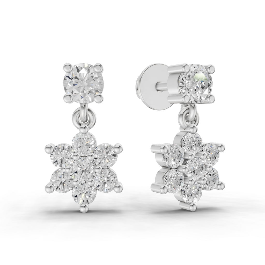 1.26 Carat Stud Earrings Cluster Dangle Earrings 14K - White Gold