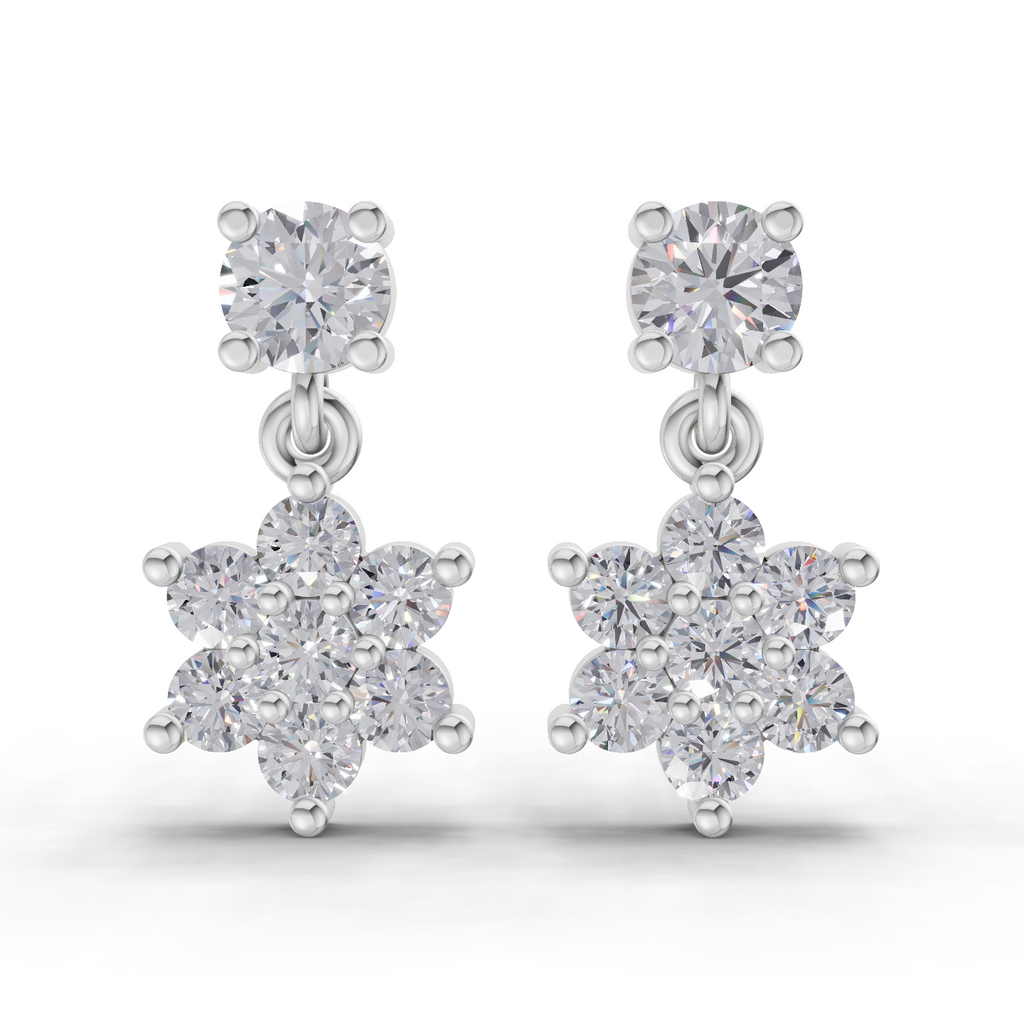 1.26 Carat Stud Earrings Cluster Dangle Earrings 14K - White Gold