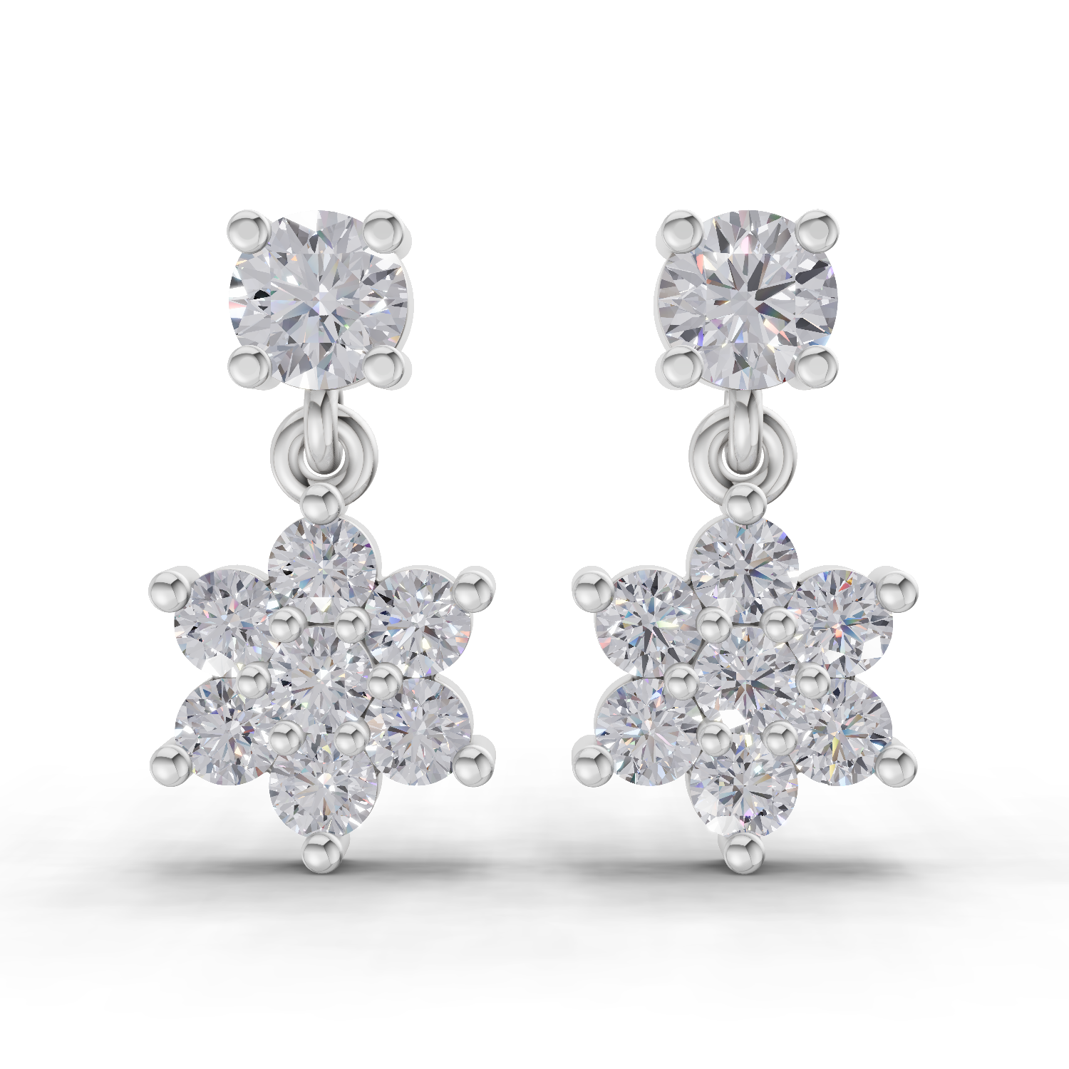 1.26 Carat Stud Earrings Cluster Dangle Earrings 14K - White Gold