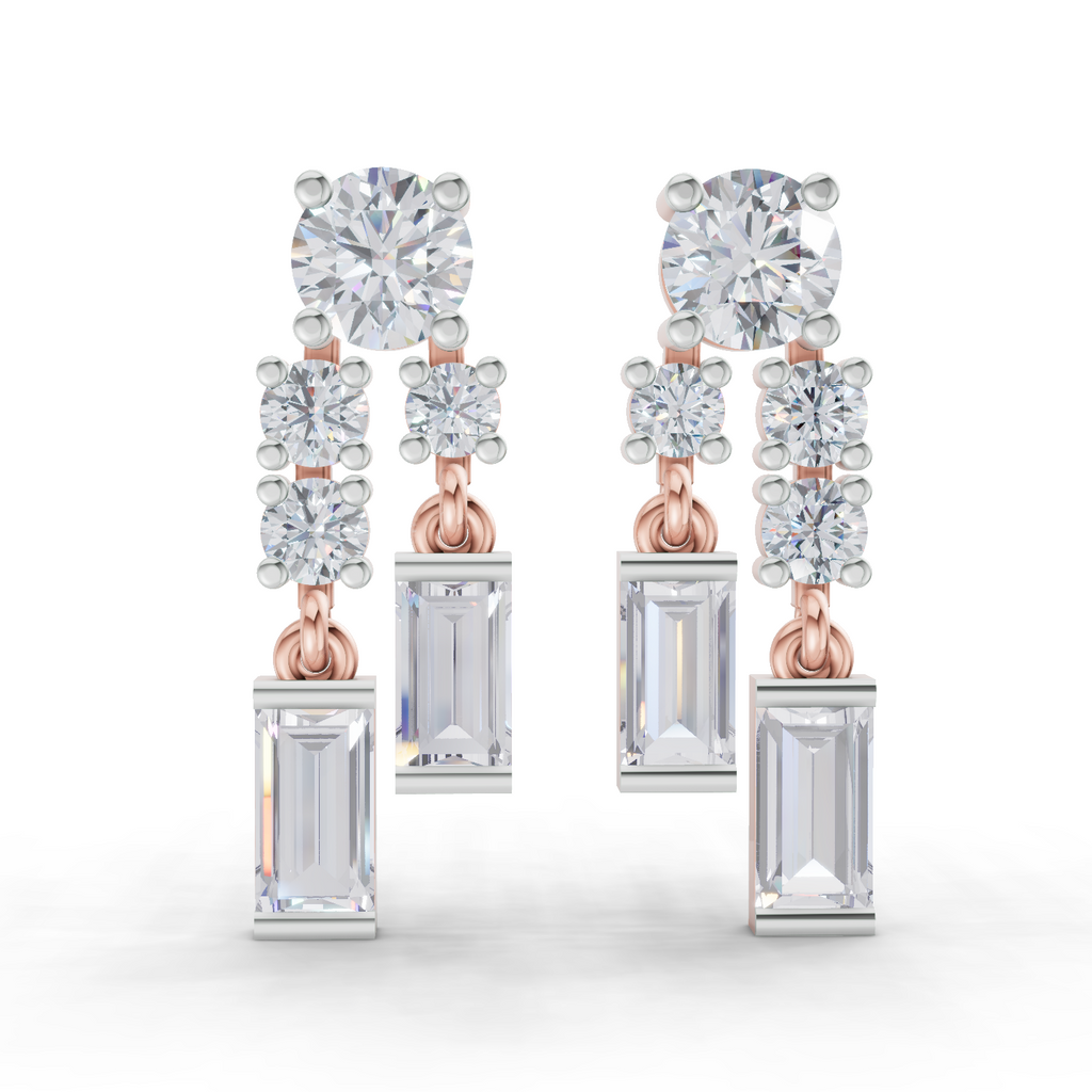 1.96 Carat Baguette Taper Diamond Earrings 14K - Rose Gold
