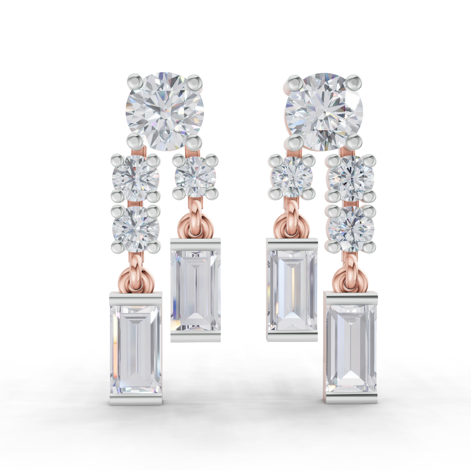 1.96 Carat Baguette Taper Diamond Earrings 14K - Rose Gold