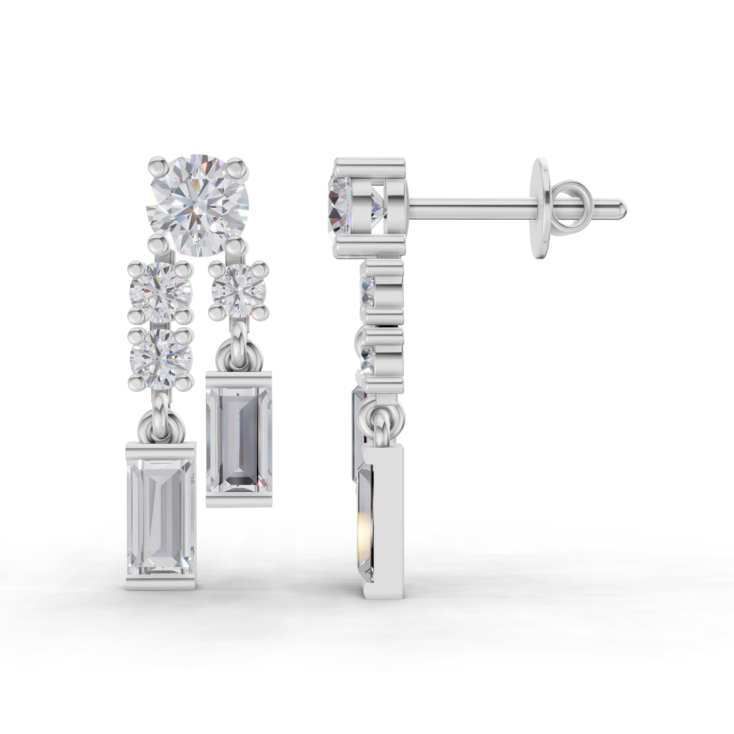 1.96 Carat Baguette Taper Diamond Earrings 14K - White Gold