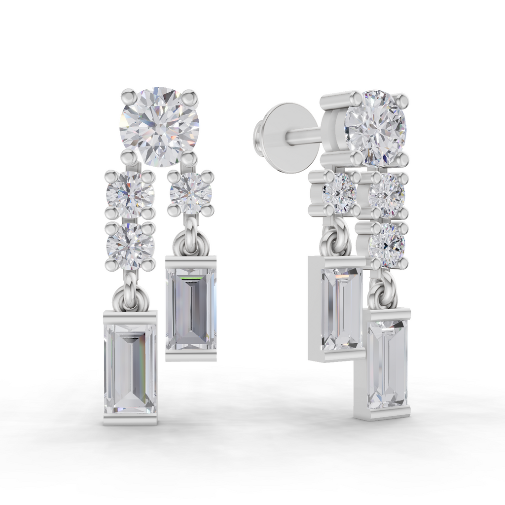 1.96 Carat Baguette Taper Diamond Earrings 14K - White Gold