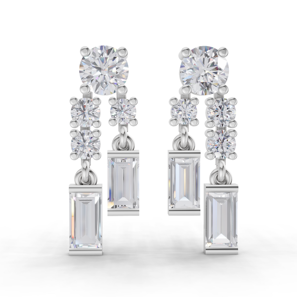 1.96 Carat Baguette Taper Diamond Earrings 14K - White Gold