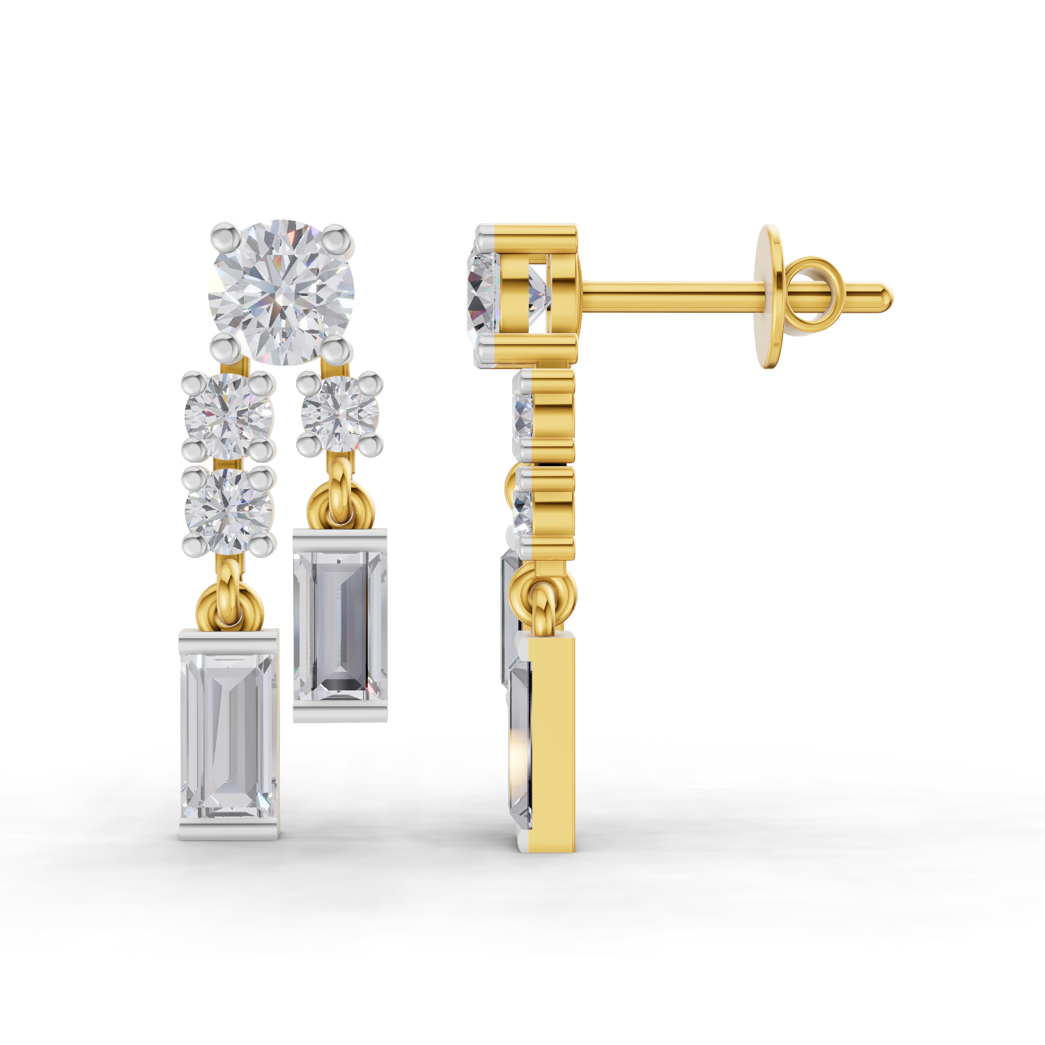 1.96 Carat Baguette Taper Diamond Earrings 14K