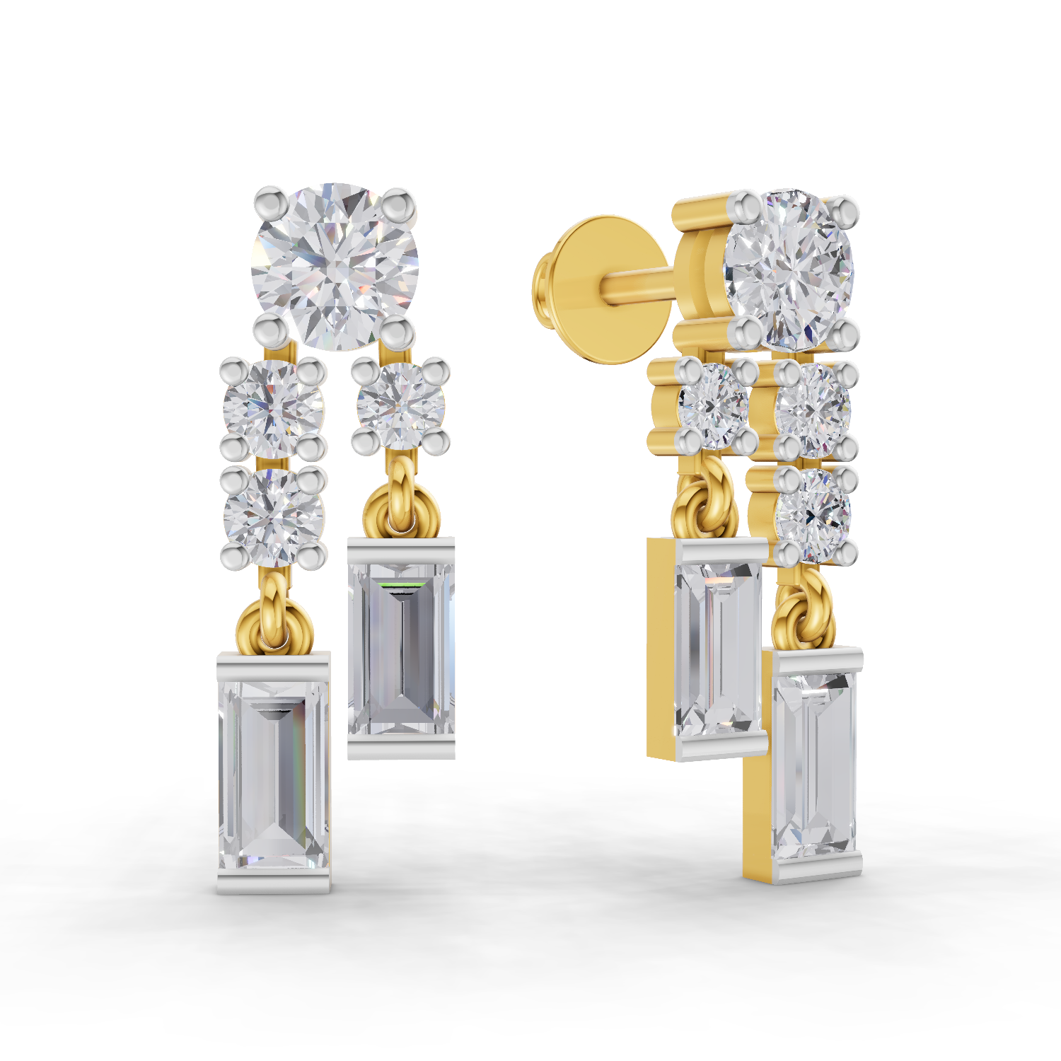1.96 Carat Baguette Taper Diamond Earrings 14K