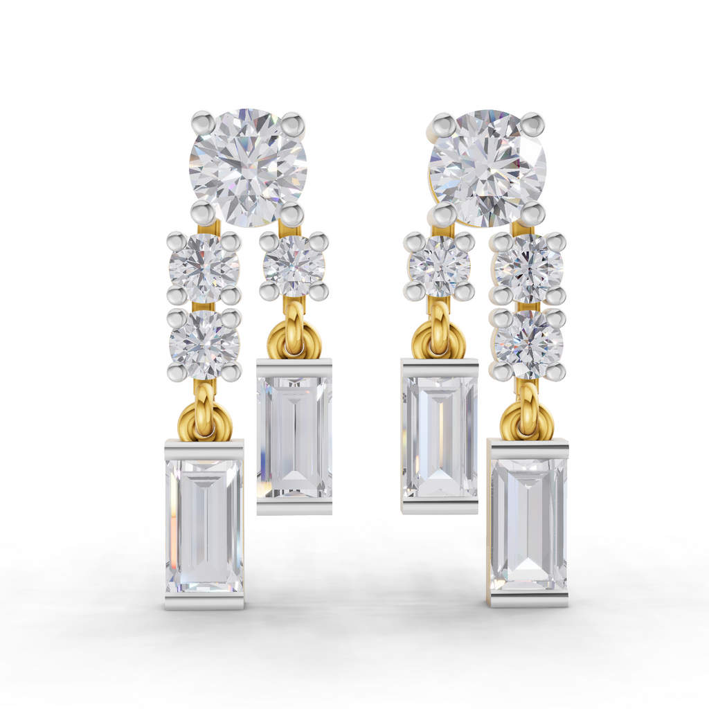 1.96 Carat Baguette Taper Diamond Earrings 14K