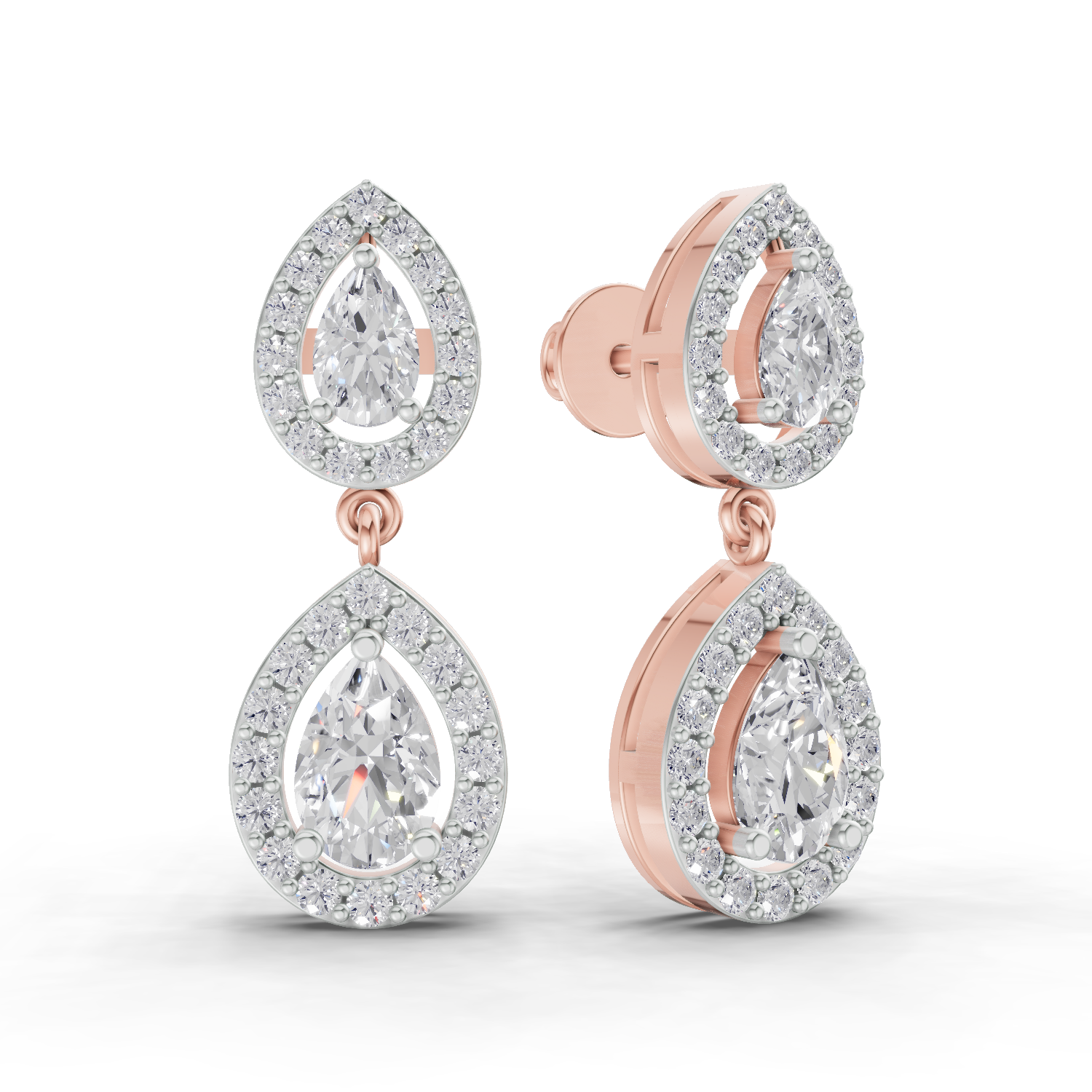 2.15 Carat Aurora Pear Dangles Earrings 14K - Rose Gold