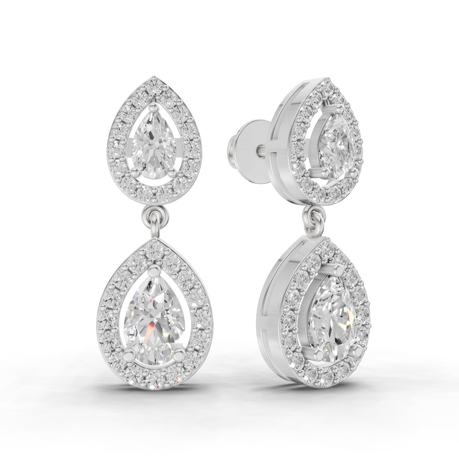 2.15 Carat Aurora Pear Dangles Earrings 14K - White Gold