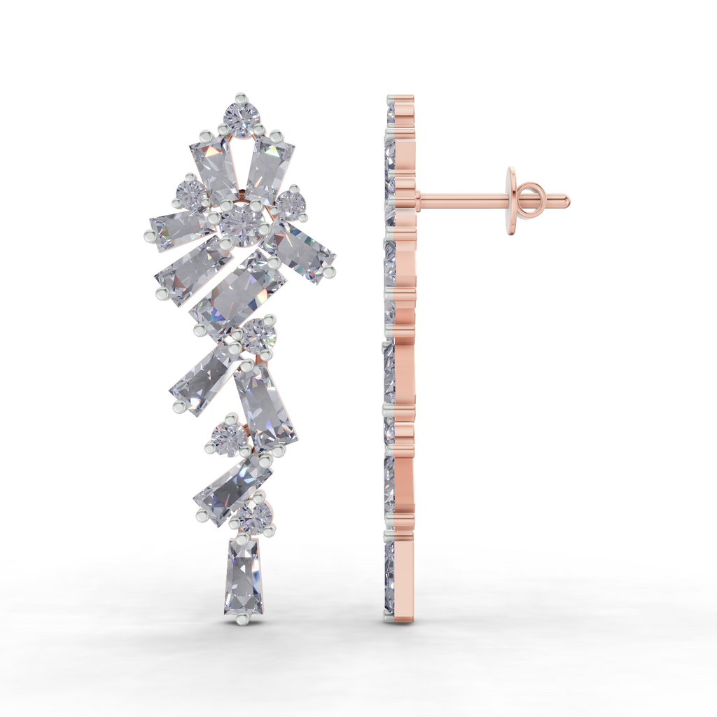 3.77 Carat Baguette Taper Diamond Earrings 14K - Rose Gold