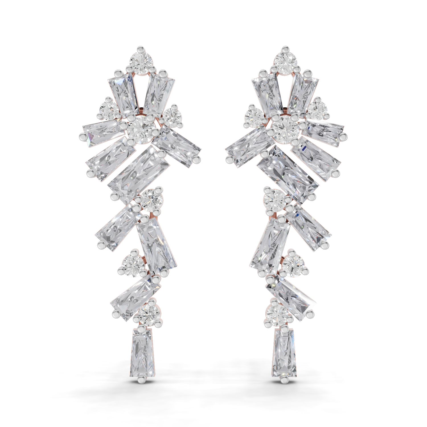 3.77 Carat Baguette Taper Diamond Earrings 14K - Rose Gold