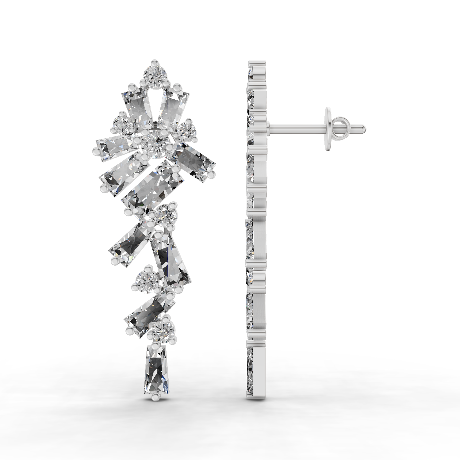 3.77 Carat Baguette Taper Diamond Earrings 14K - White Gold