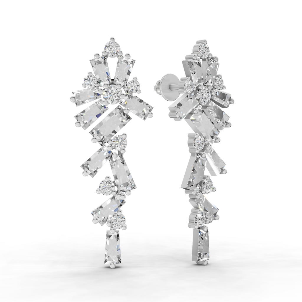 3.77 Carat Baguette Taper Diamond Earrings 14K - White Gold