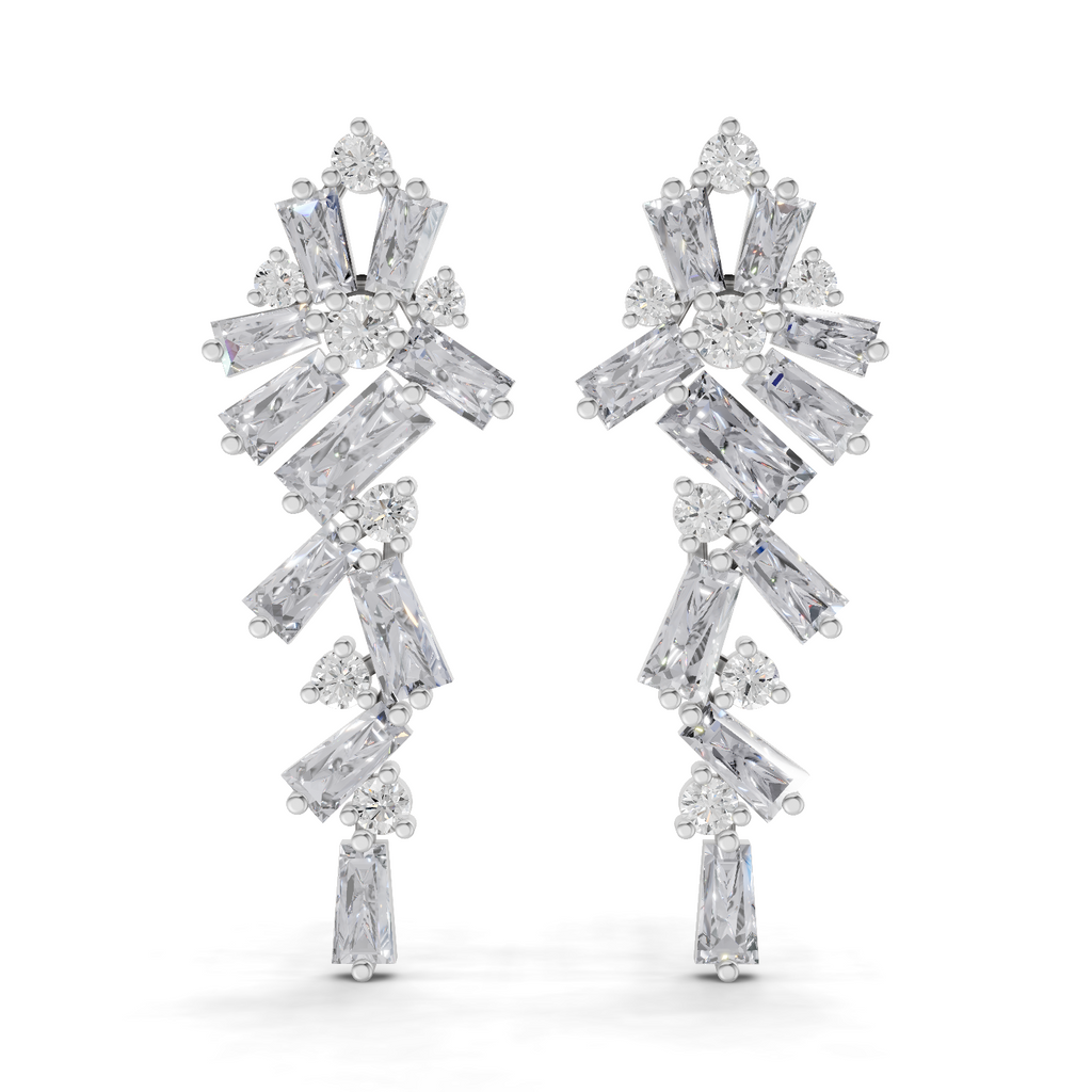3.77 Carat Baguette Taper Diamond Earrings 14K - White Gold