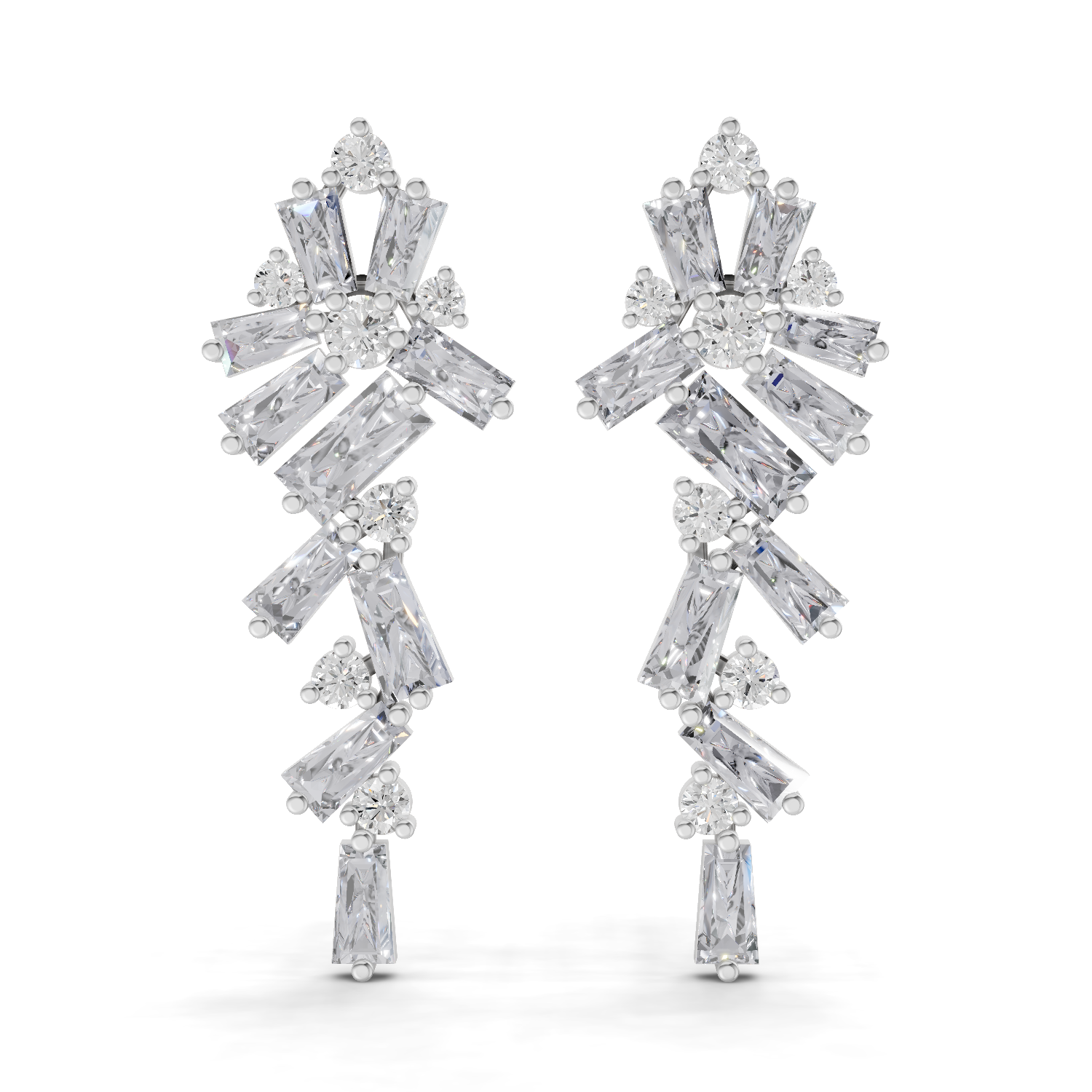 3.77 Carat Baguette Taper Diamond Earrings 14K - White Gold