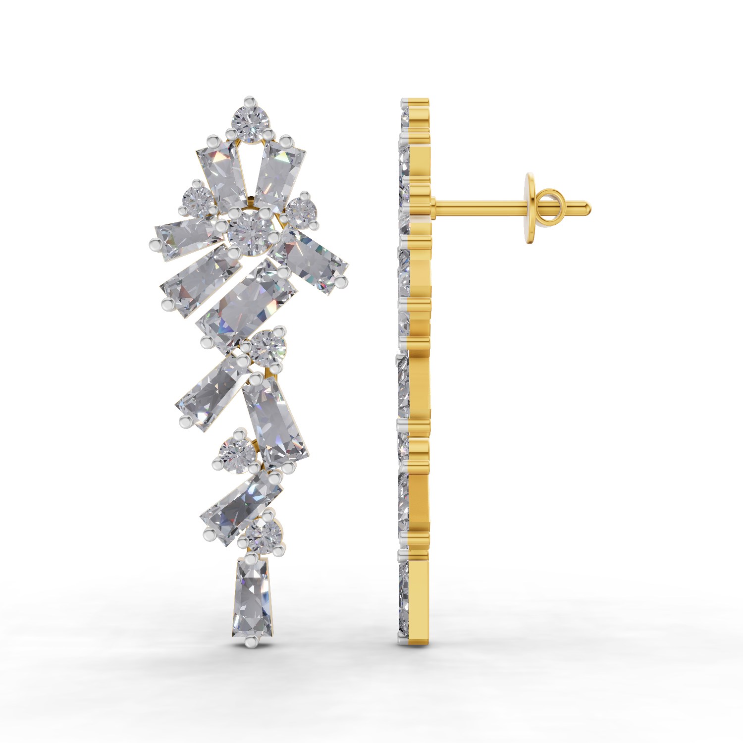 3.77 Carat Baguette Taper Diamond Earrings 14K
