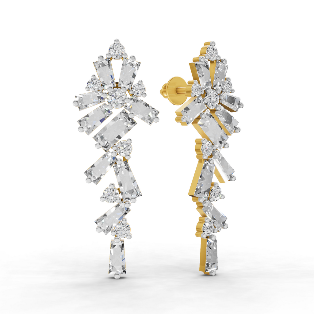3.77 Carat Baguette Taper Diamond Earrings 14K
