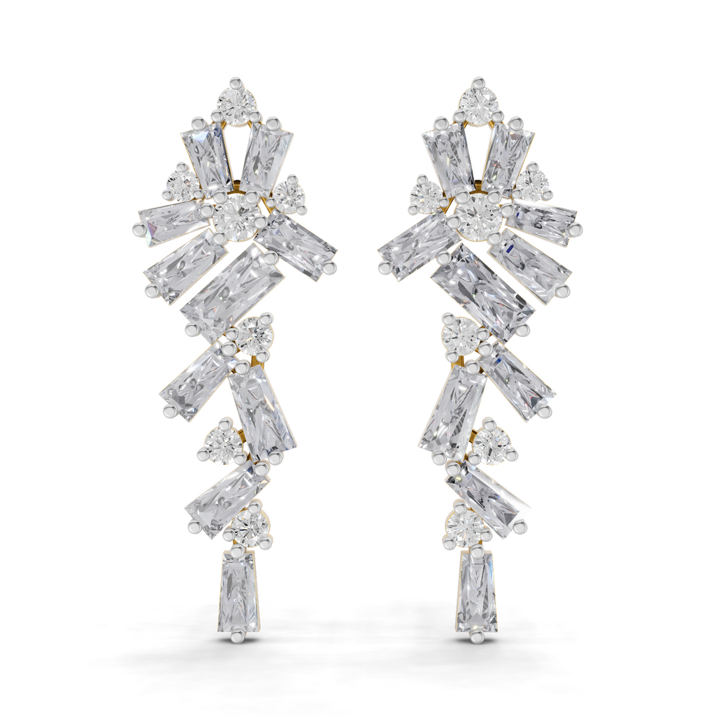 3.77 Carat Baguette Taper Diamond Earrings 14K