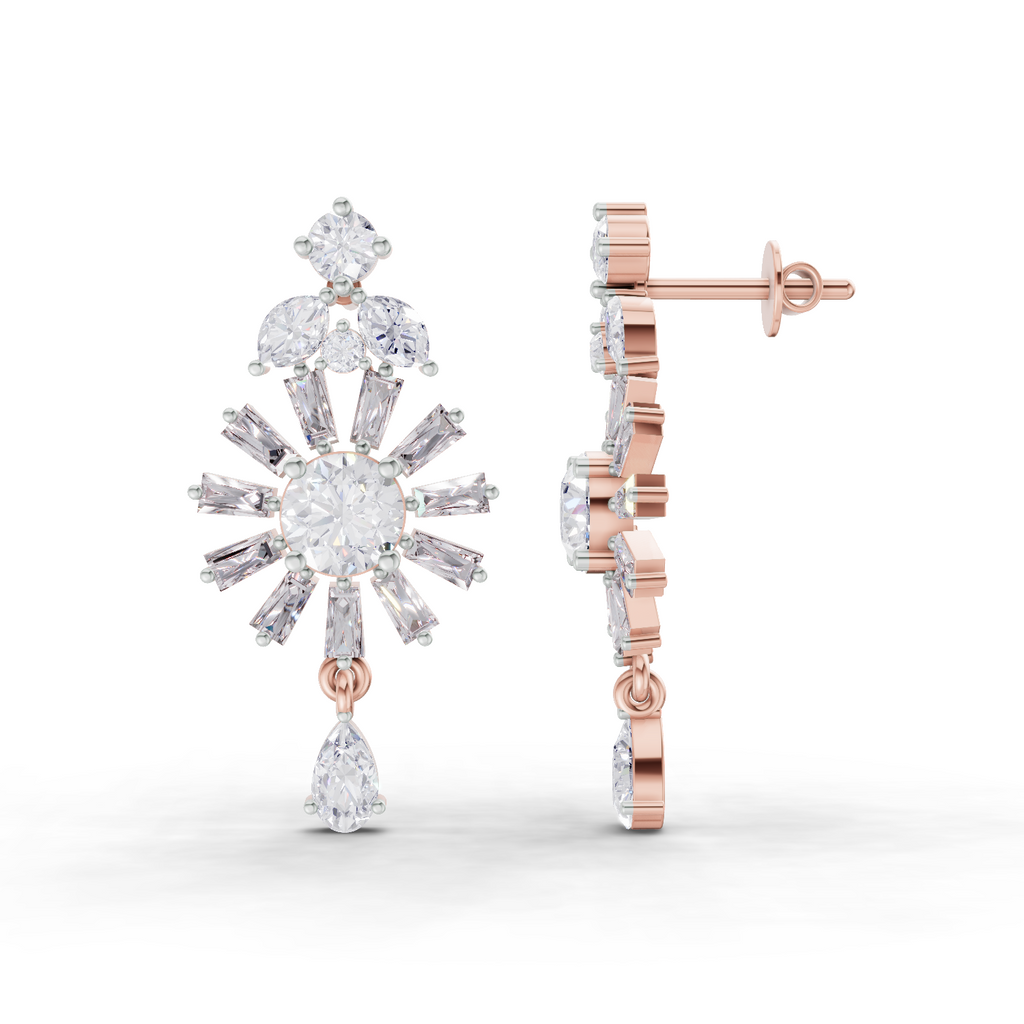 3.68 Carat Baguette Taper Diamond Earrings 14K - Rose Gold