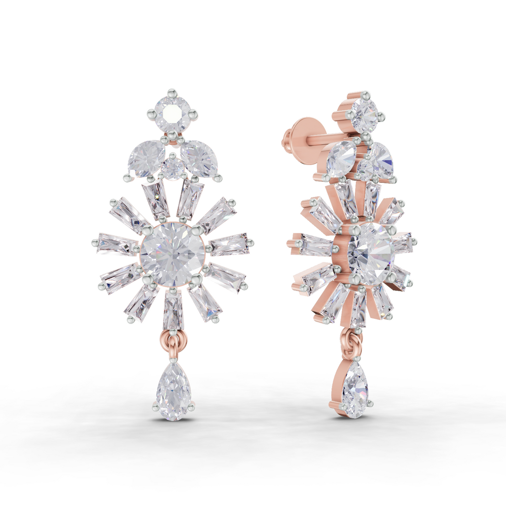 3.68 Carat Baguette Taper Diamond Earrings 14K - Rose Gold