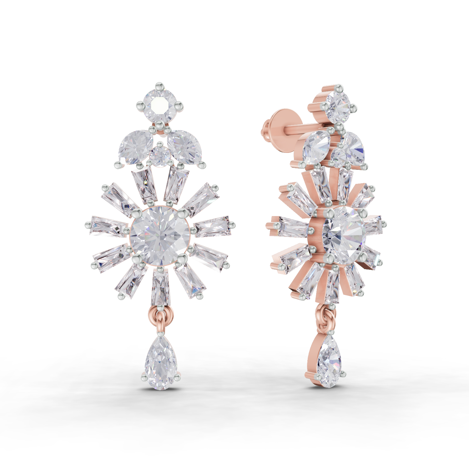 3.68 Carat Baguette Taper Diamond Earrings 14K - Rose Gold