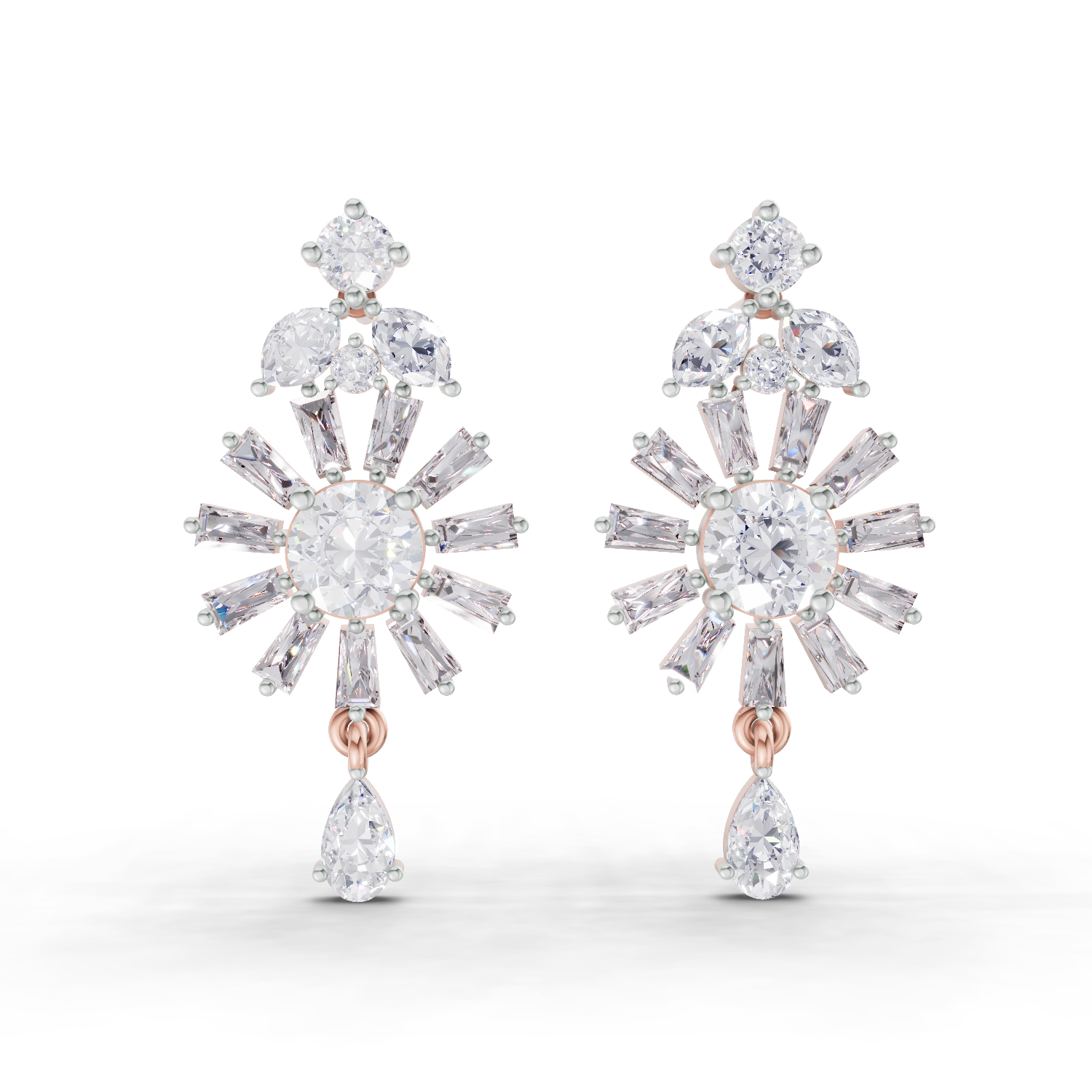 3.68 Carat Baguette Taper Diamond Earrings 14K - Rose Gold