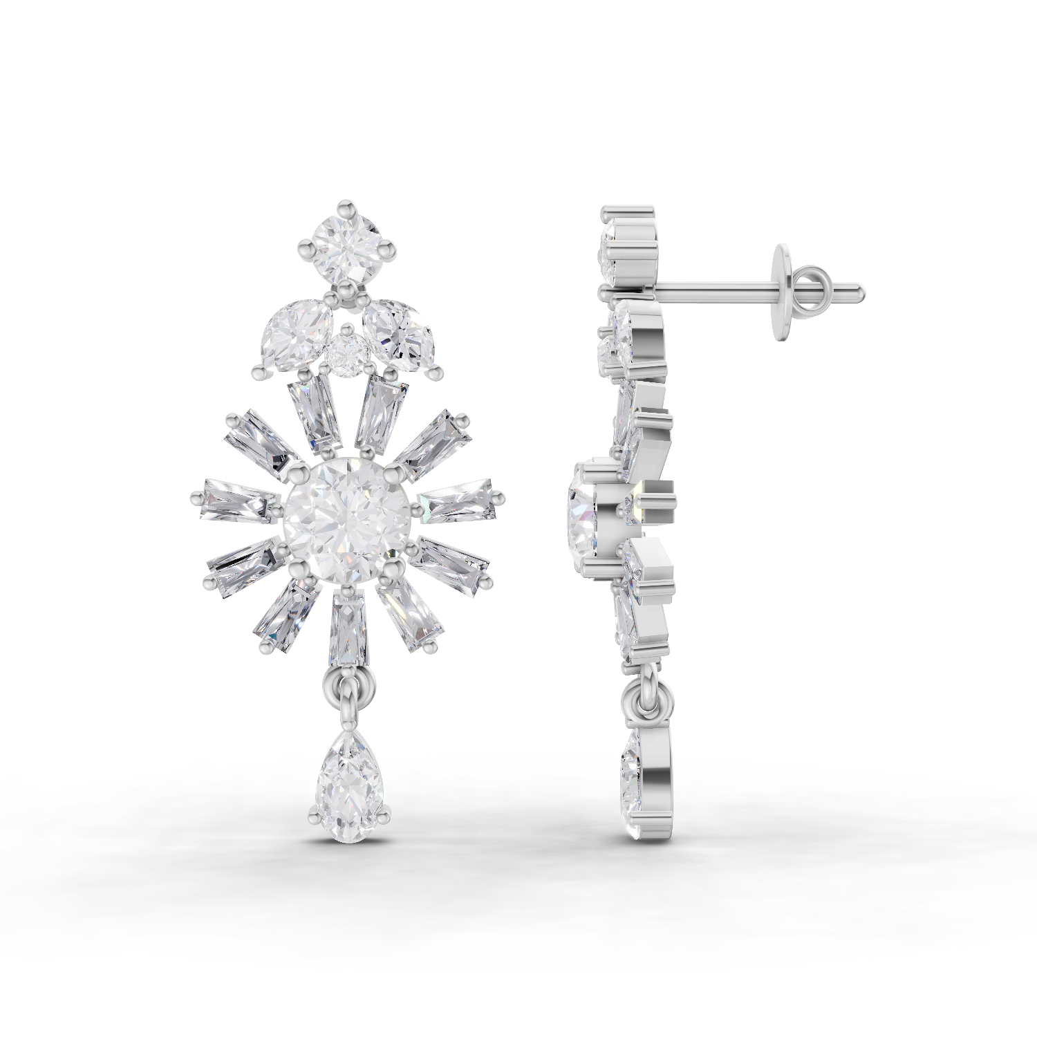 3.68 Carat Baguette Taper Diamond Earrings 14K - White Gold