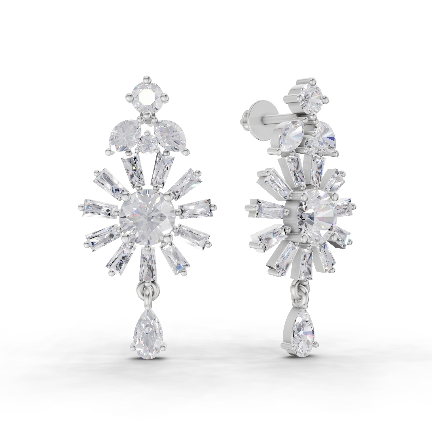 3.68 Carat Baguette Taper Diamond Earrings 14K - White Gold