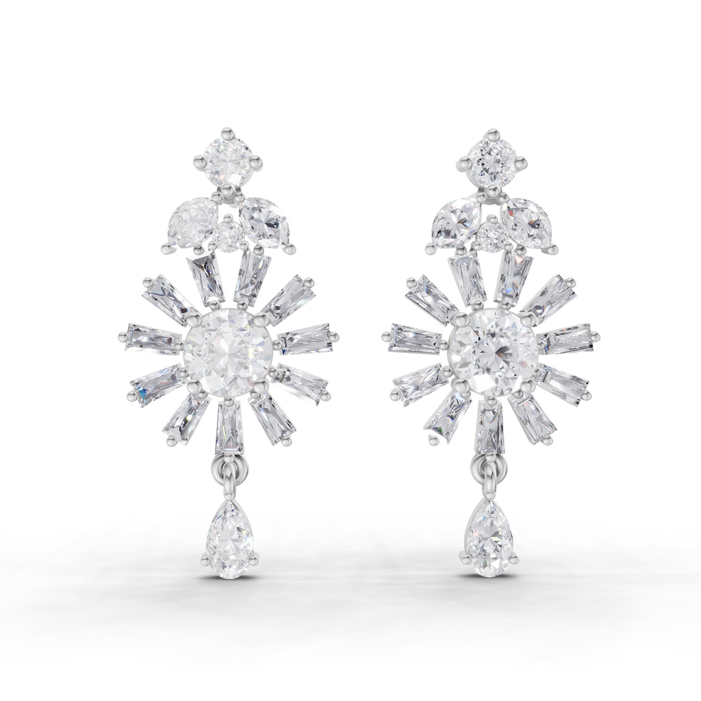 3.68 Carat Baguette Taper Diamond Earrings 14K - White Gold